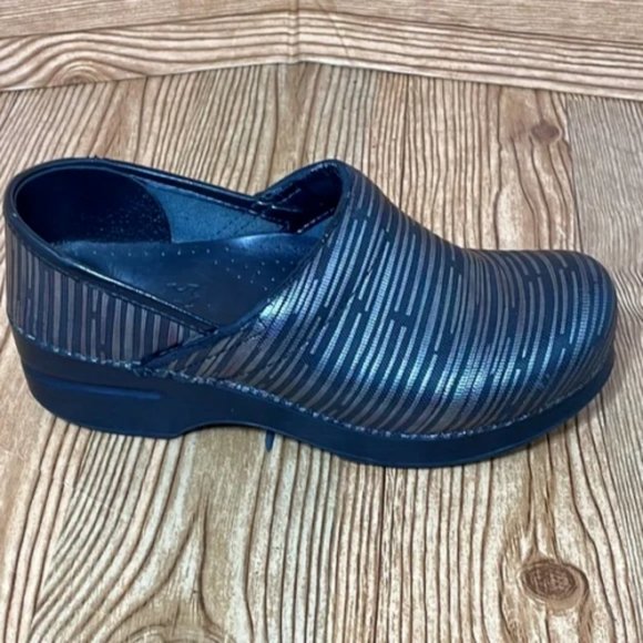 DANSKO Black & Silver Metallic Stripe Clogs 37 SB2 - Picture 7 of 9